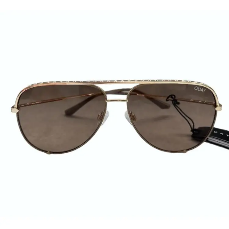 Quay Australia High Key Gold Tan High Key Rivet Sunglasses OG Logo Unisex 46082