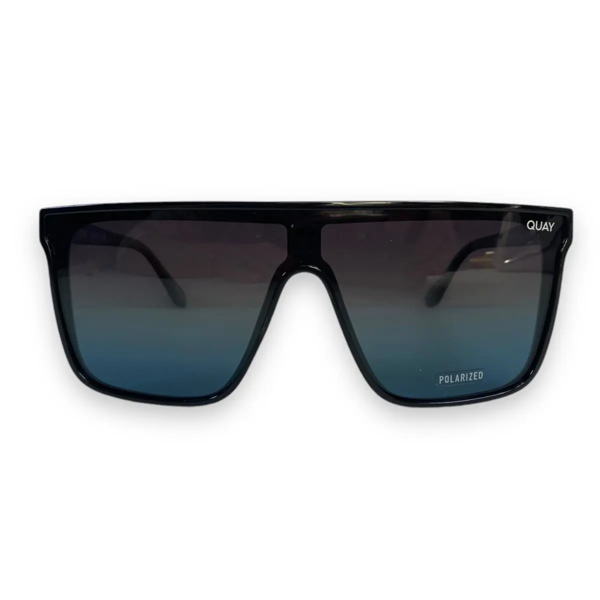Quay Nightfall Oversized Mirror Sunglasses Polarized Shield Black Blue Fade