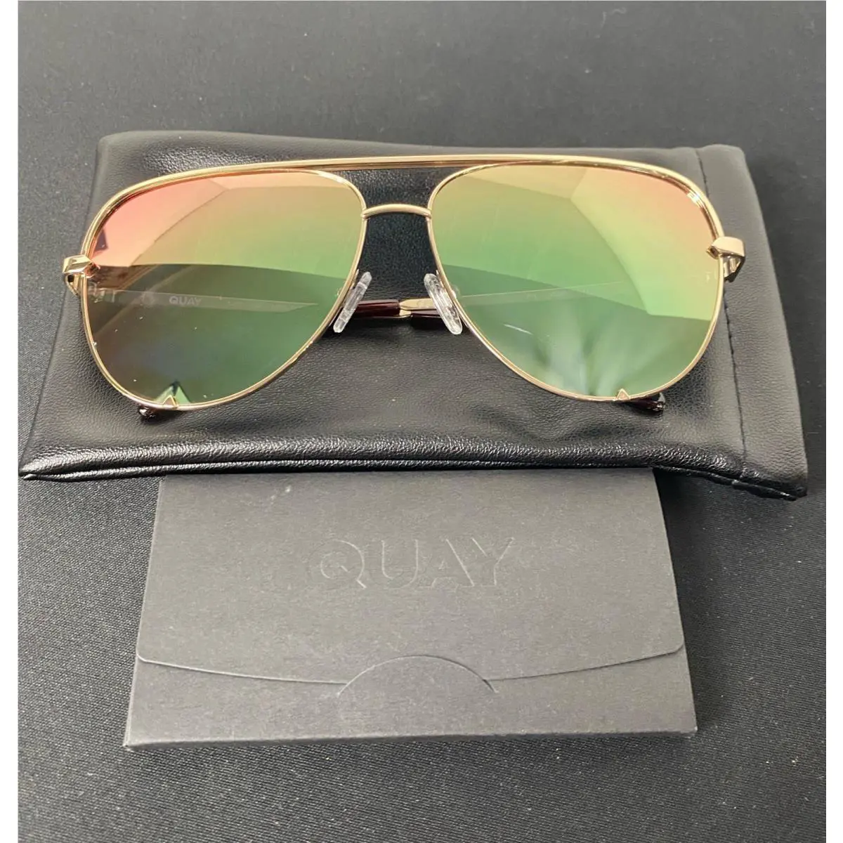 Quay Sunglasses High Key Extra Large Gold Frame Polarized Gold Multi Mirror Lens