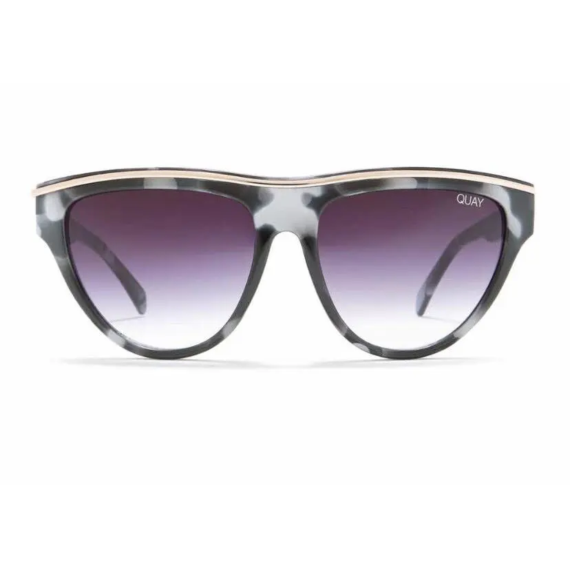Quay Australia Women Flight Risk Shield Sunglasses Black White Tort Brow Bar