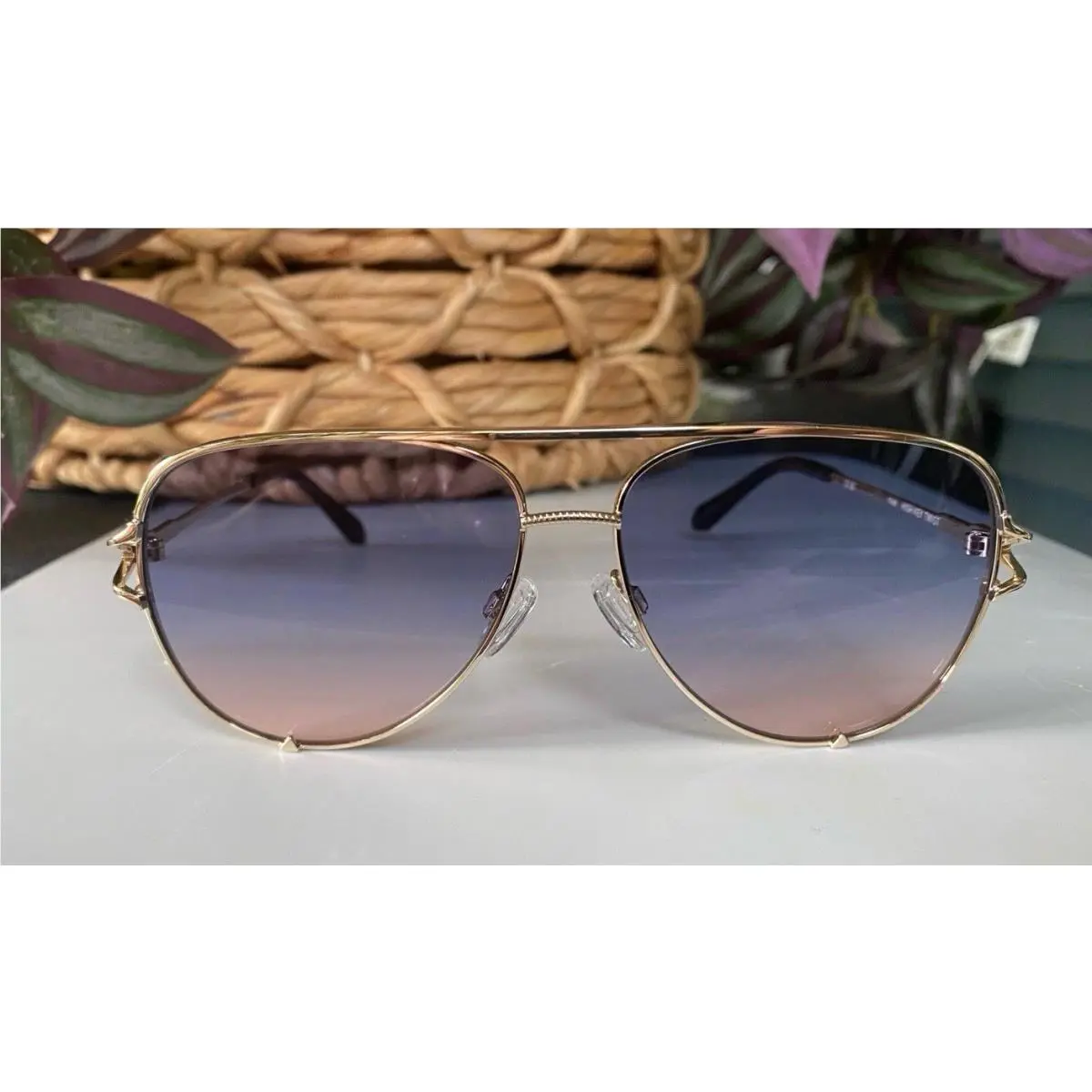 Quay Australia Sunglasses High Key Twist Gold Frame/ Blue Rose Fade Lens