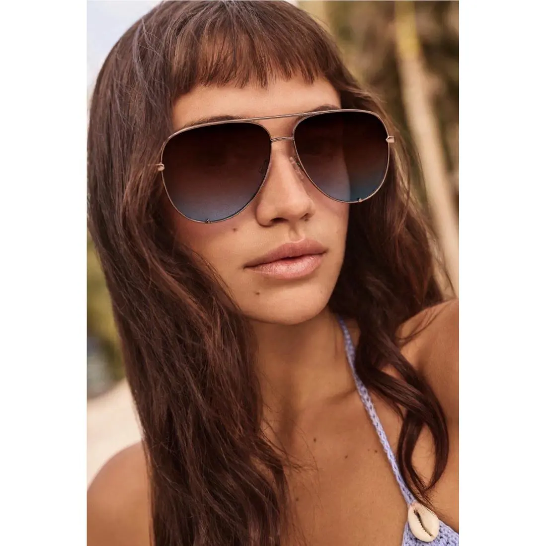 Quay Australia Sunglasses All IN Chocolate Gold Metal/ Brown Blue Gradient Lens