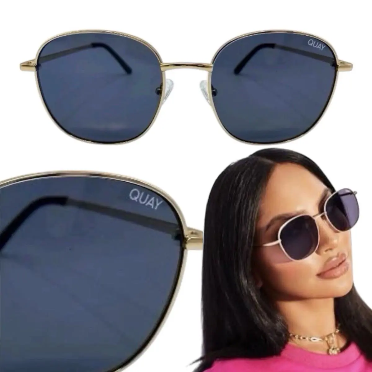 Quay Australia Sunglasses Jezabell Round Boho Gold/smoke with Logo