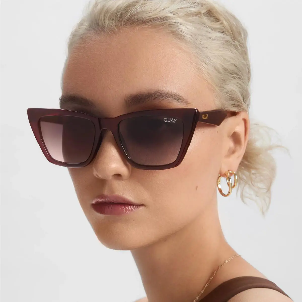 Quay Australia Sunglasses Call The Shots Chocolate Brown Cat Eye Gradient Classy
