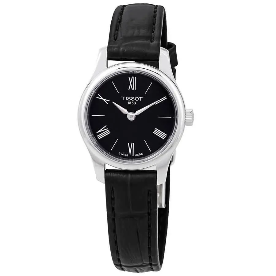Tissot Tradition 5.5 Black Dial Ladies Watch T0630091605800 - Dial: Black, Band: Black, Bezel: Silver