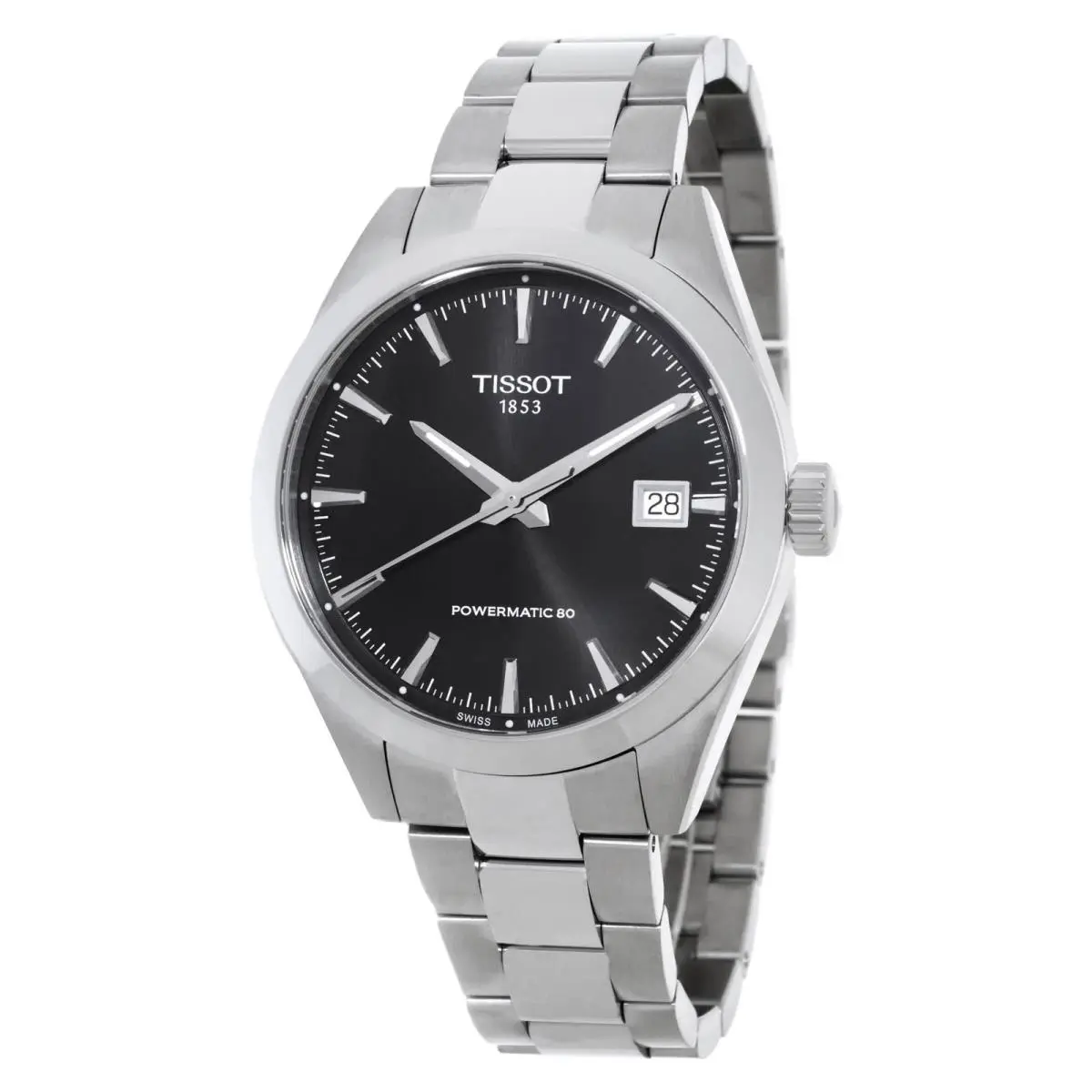 Tissot Gentleman Automatic Black Dial Watch T165.807.11.051.00 - Dial: Black, Band: Silver-tone, Bezel: Silver-tone