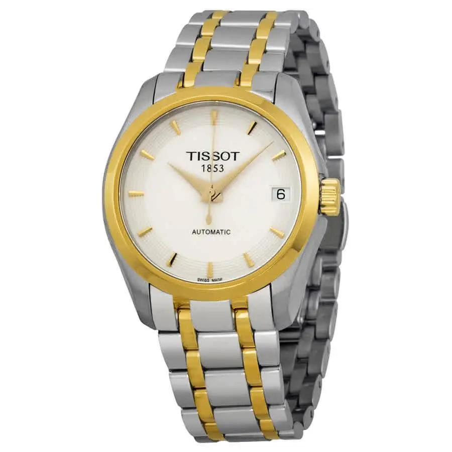 Tissot Couturier Automatic White Dial Ladies Watch T035.207.22.011.00 - Gold / White, Dial: White, Band: Silver