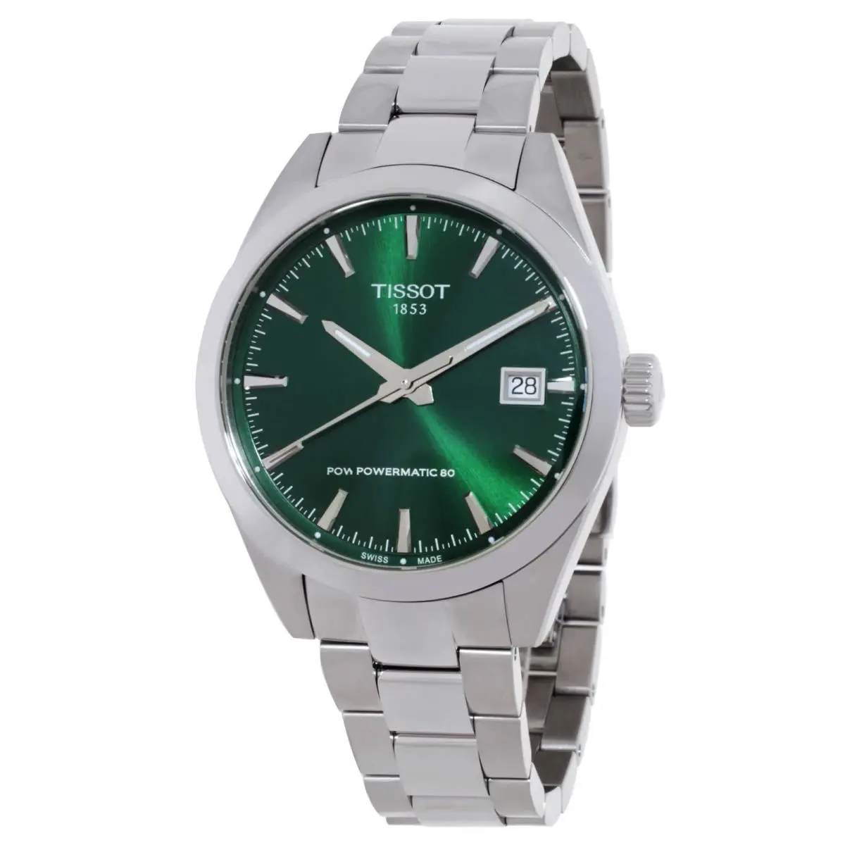 Tissot Gentleman Automatic Green Dial Watch T1658071109100 - Dial: Green, Band: Silver-tone, Bezel: Silver-tone