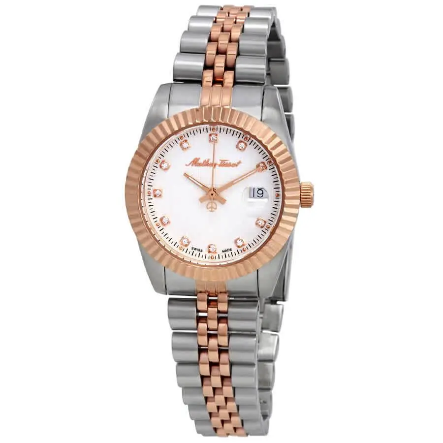 Mathey-tissot Mathey Iii Quartz Crystal White Dial Ladies Watch D810RA - Dial: White, Band: Two-tone (Silver-tone and Rose Gold PVD), Bezel: Silver-tone