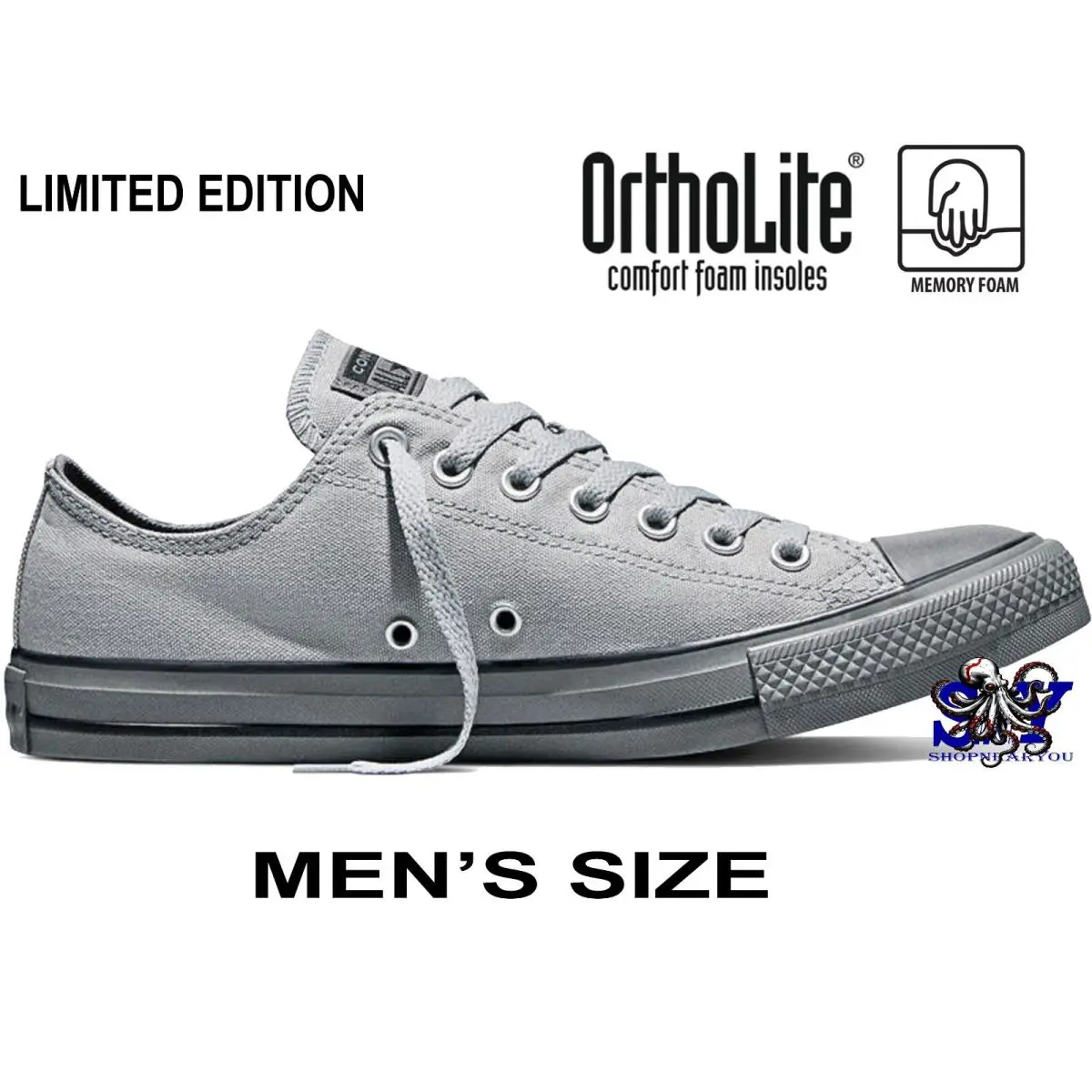 Converse All Star Color Pop Low Top Grey Men`s Padded Sneakers Shoes Kicks - Gray
