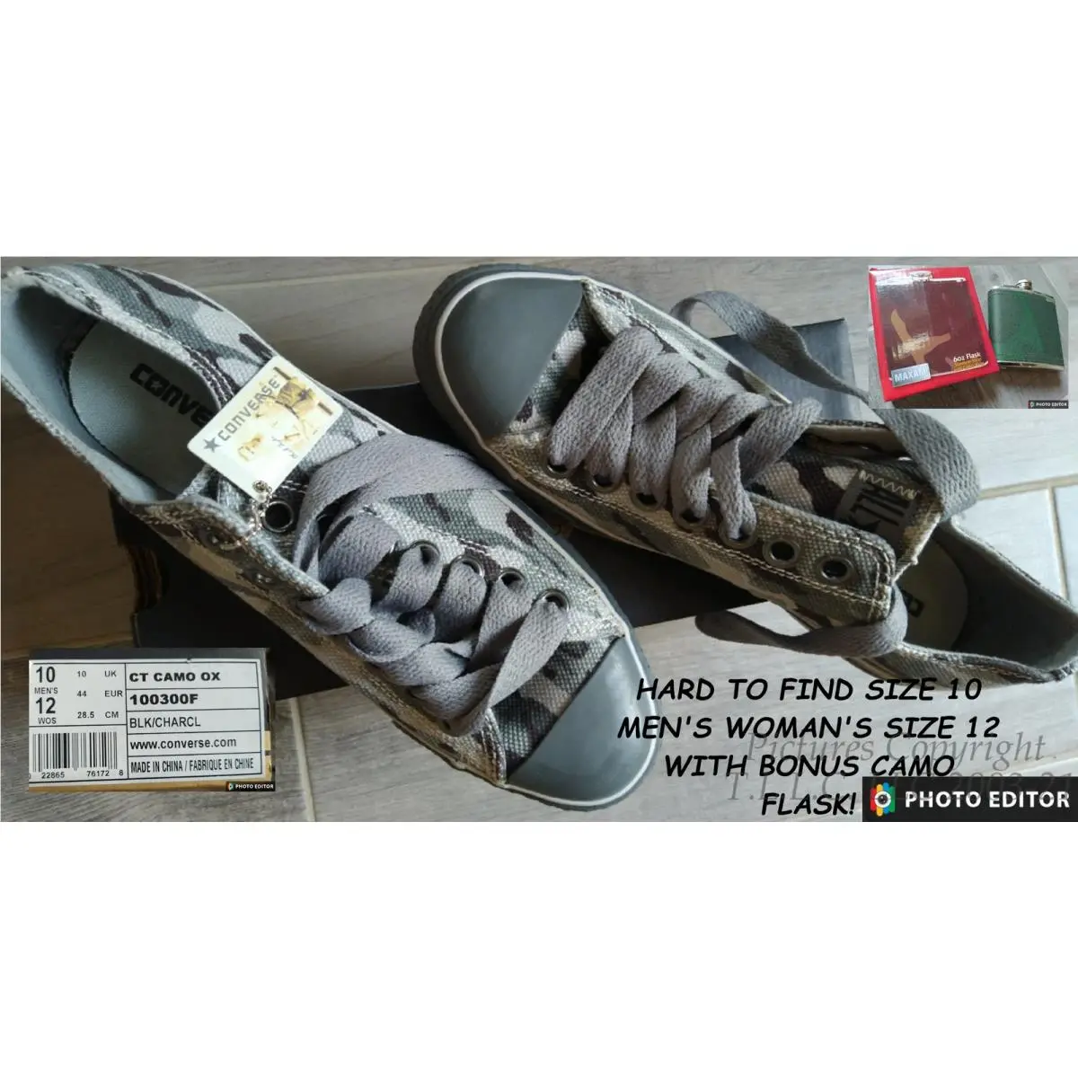New/box Extremely Rare Black/charcl Converse All Star CT Camo OX Mason Sneaker
