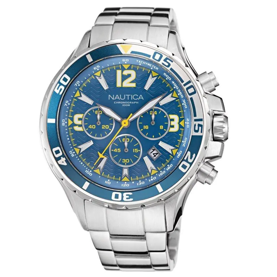 Nautica Chronograph Blue Dial Stainless Steel Men`s Watch Extra Band NAPNSS219