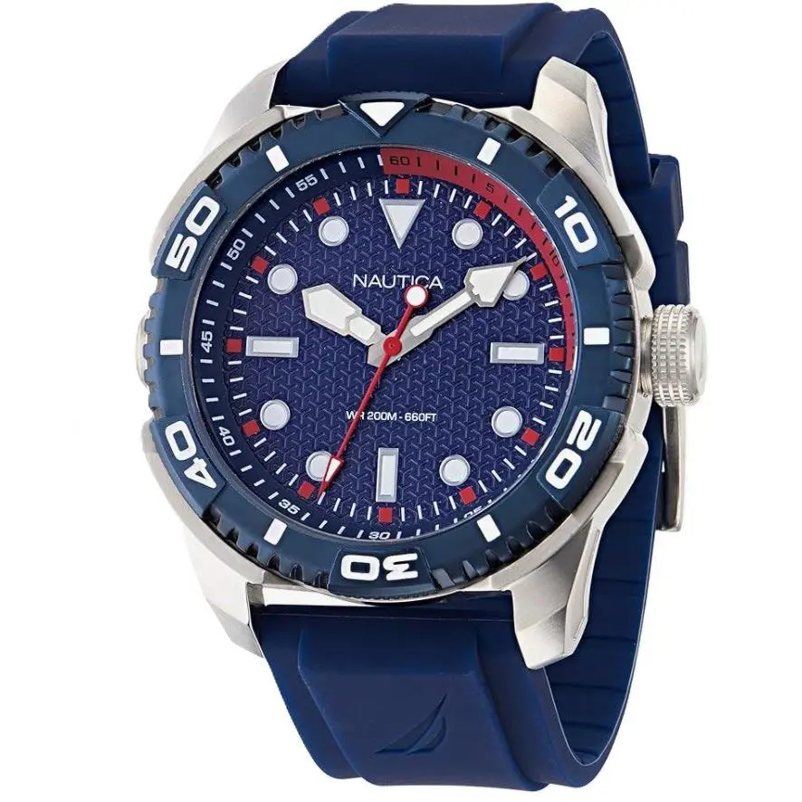 Nautica Tarpoon Men`s Watch Stainless Steel Blue Dial Silicon Strap NAPTDAS31