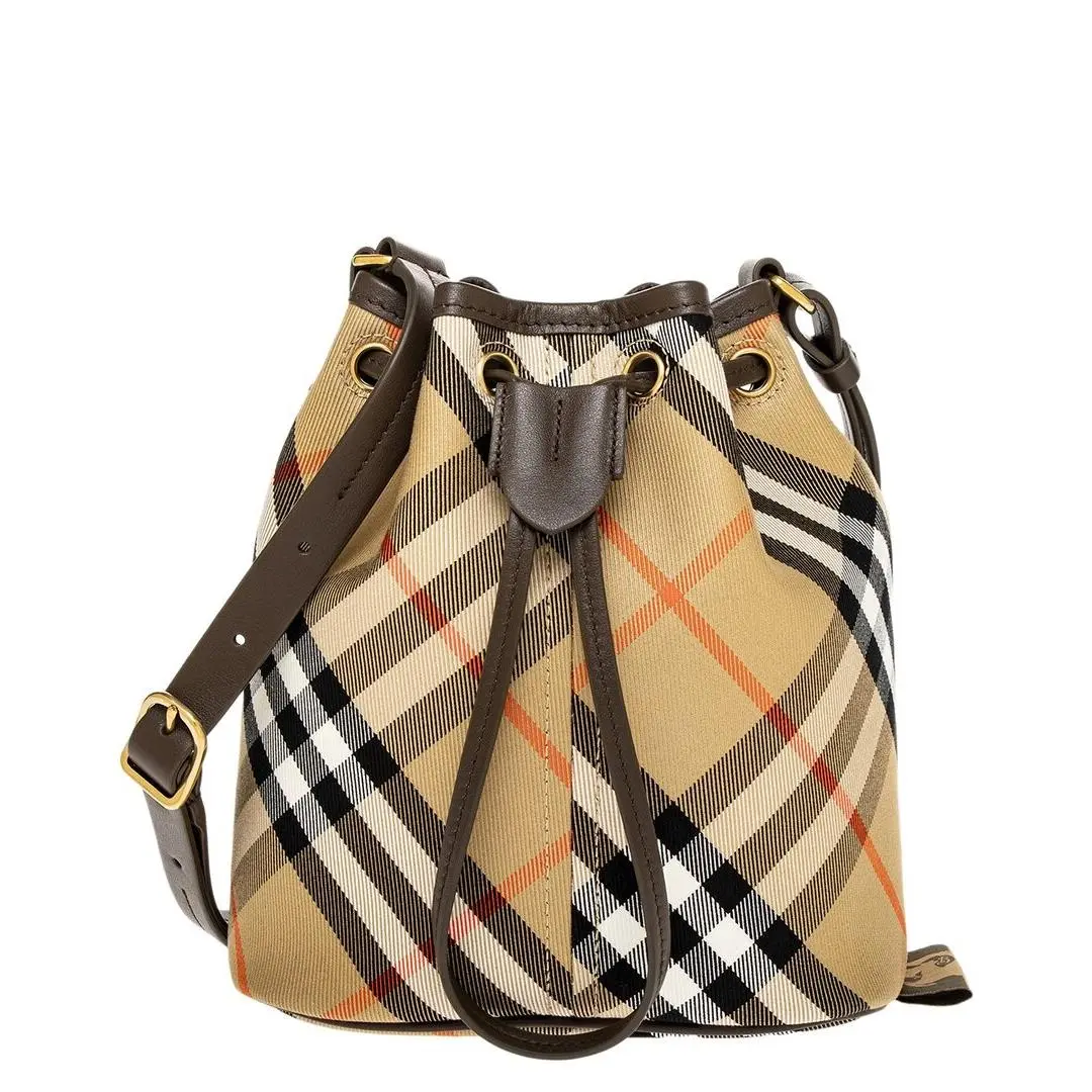 Burberry Check Mini Leather Bucket Bag Women`s Brown