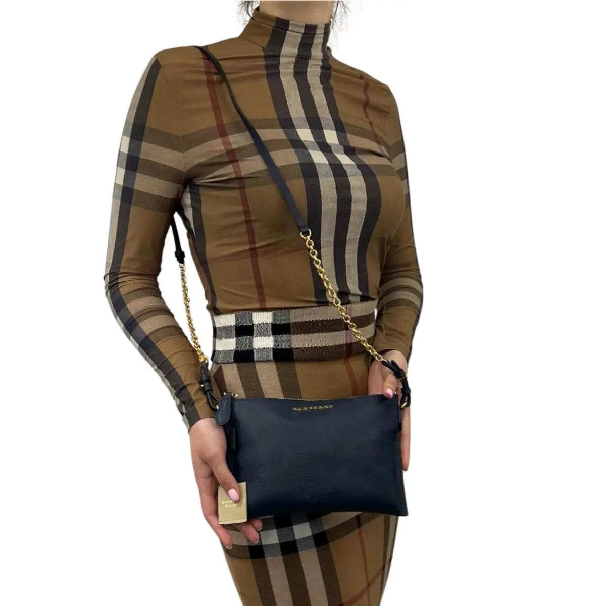 Burberry Peyton Crossbody Bag Textured Grainy Calfskin Leather Blue Carbon