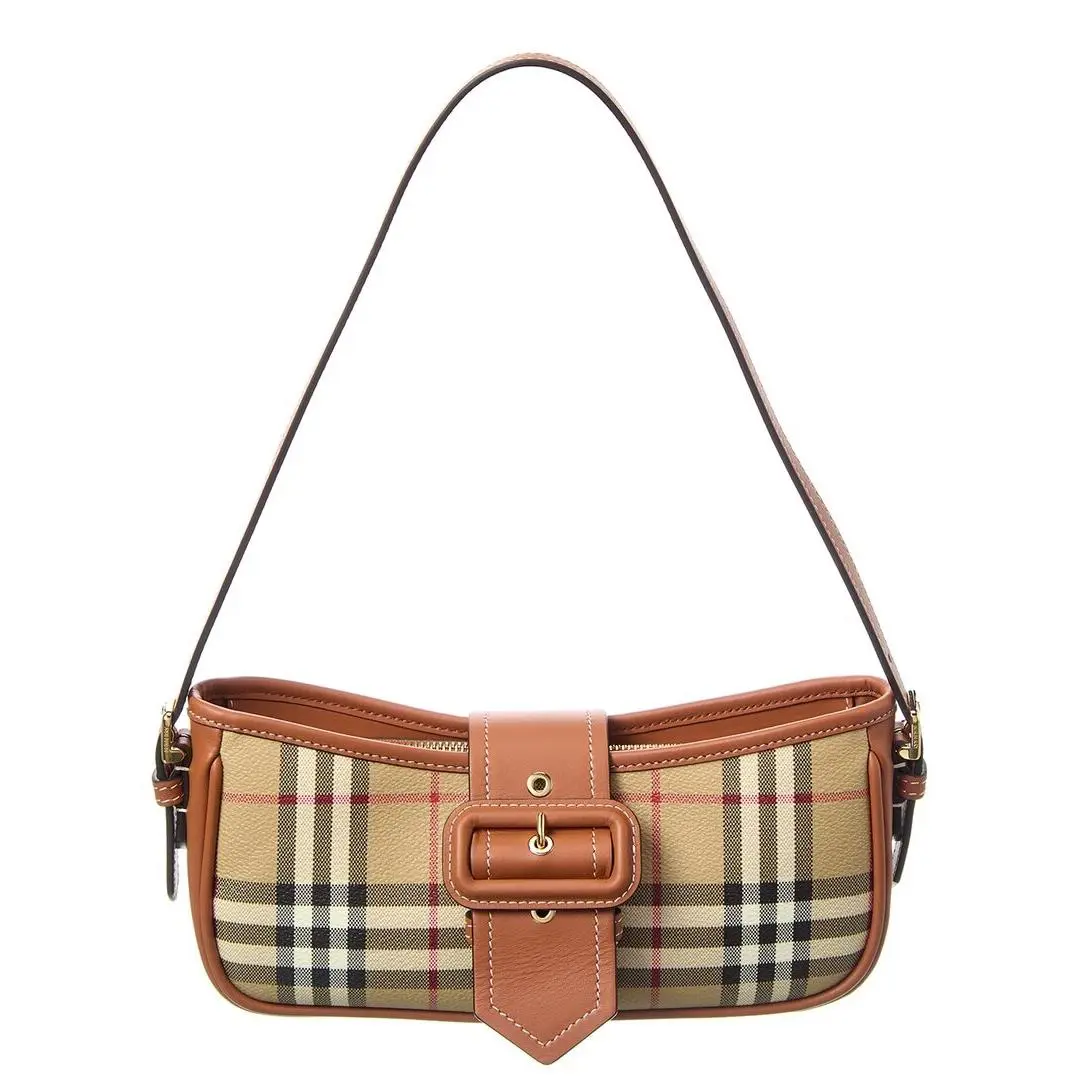 Burberry Vintage Check E-canvas Leather Shoulder Bag Women`s Brown Ns
