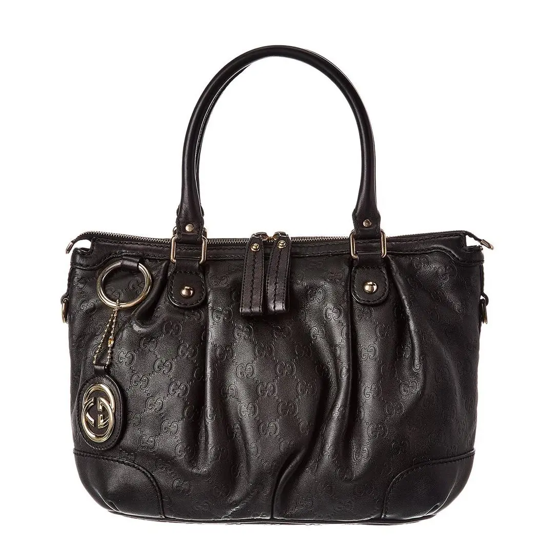 Gucci Black Lambskin Leather Sukey Gg Tote Pre-loved Women`s
