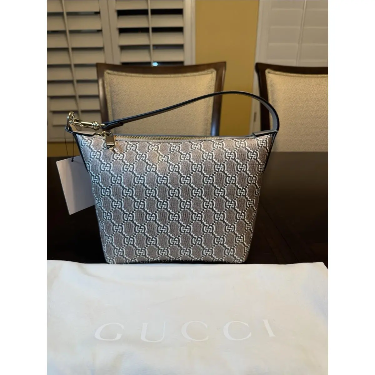 GG Supreme Logo Leather Shoulder Tote Bag by Gucci