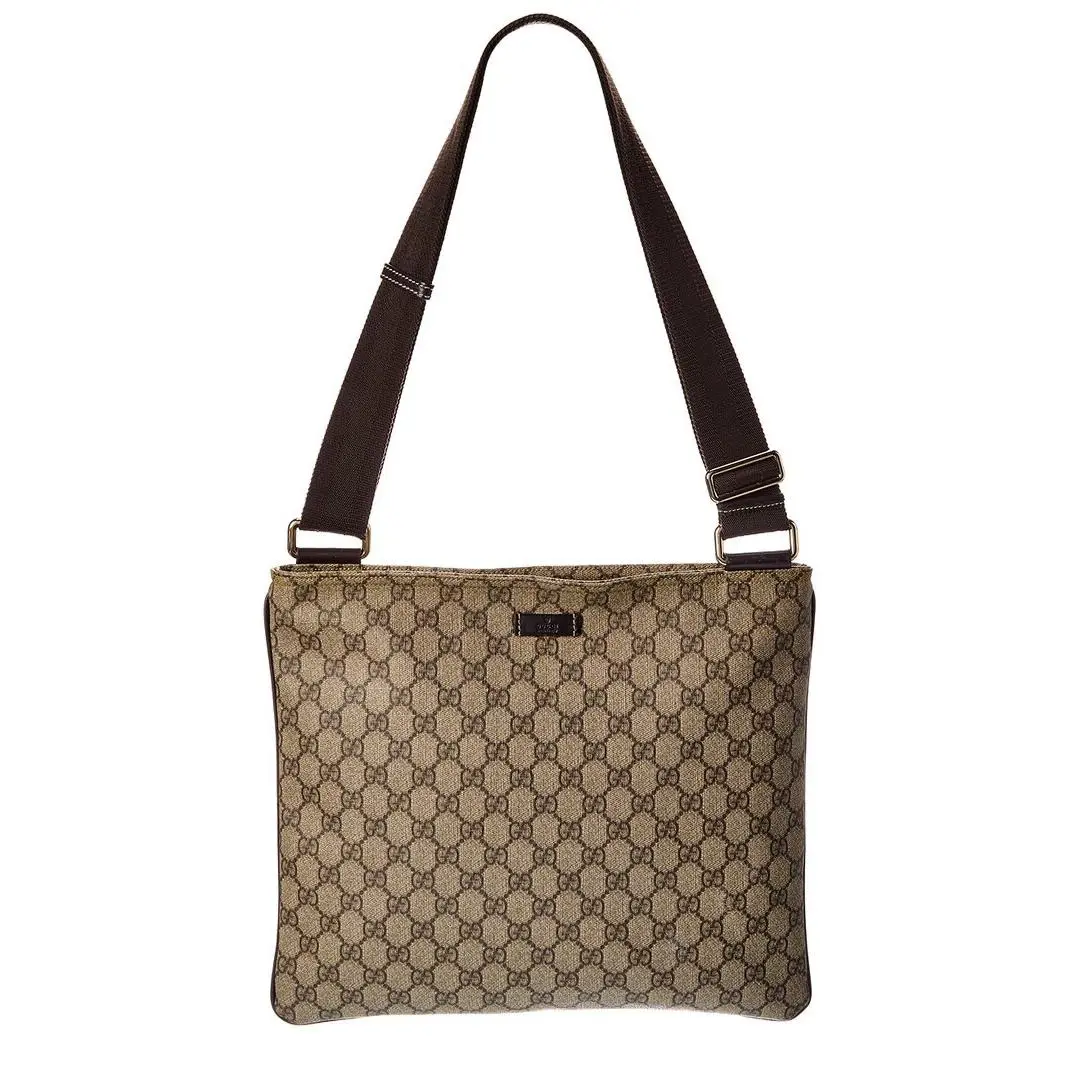 Gucci Beige Gg Supreme Canvas Monogram Medium Flat Messenger Bag