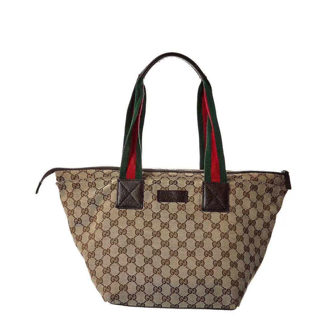 Gucci Dark Brown Monogram Coated Canvas Medium Web Handle Bucket Tote
