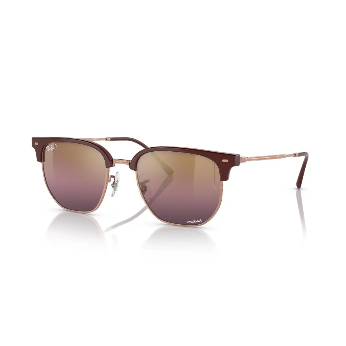 Ray-ban New Clubmaster Clubmaster Bordeaux On Rose Gold/ Wine Polarized 51 mm Sunglasses - Frame: Bordeaux On Rose Gold, Lens: Wine