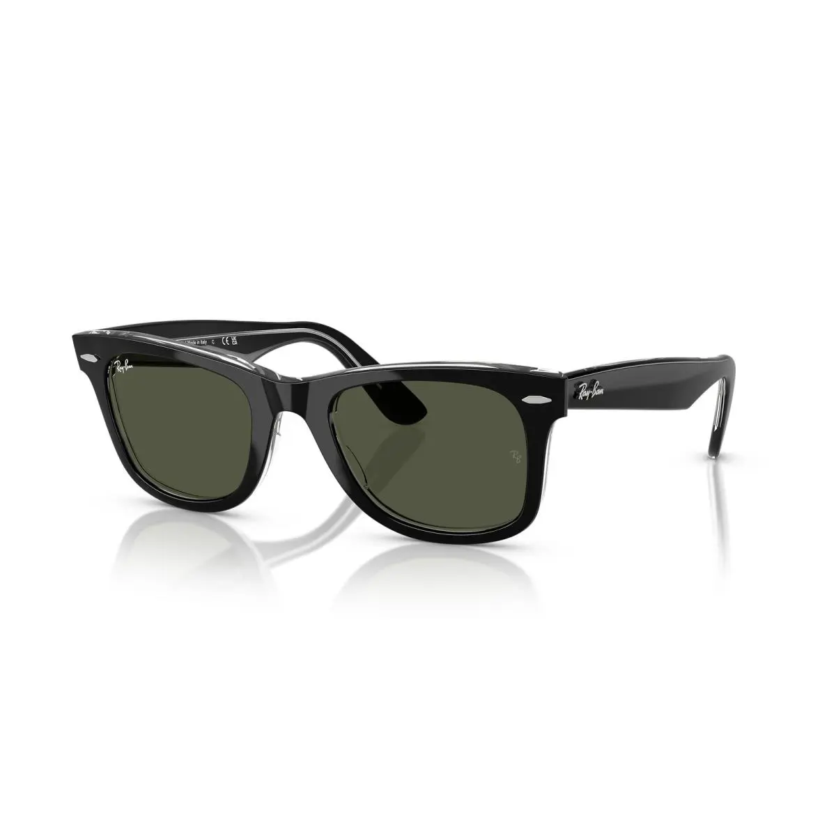 Ray-ban Original Wayfarer Classic Wayfarer Classic Black On Transparent/green 50 mm Sunglasses - Frame: Black On Transparent, Lens: Green