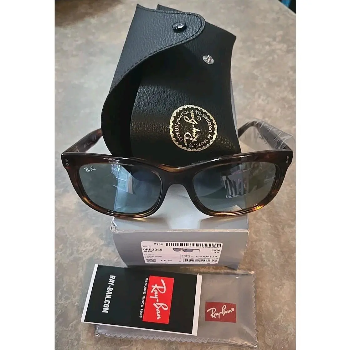 Ray-ban RB 2389 Balorette Striped Havana Frame Blue Lenses 954/62 Sunglasses