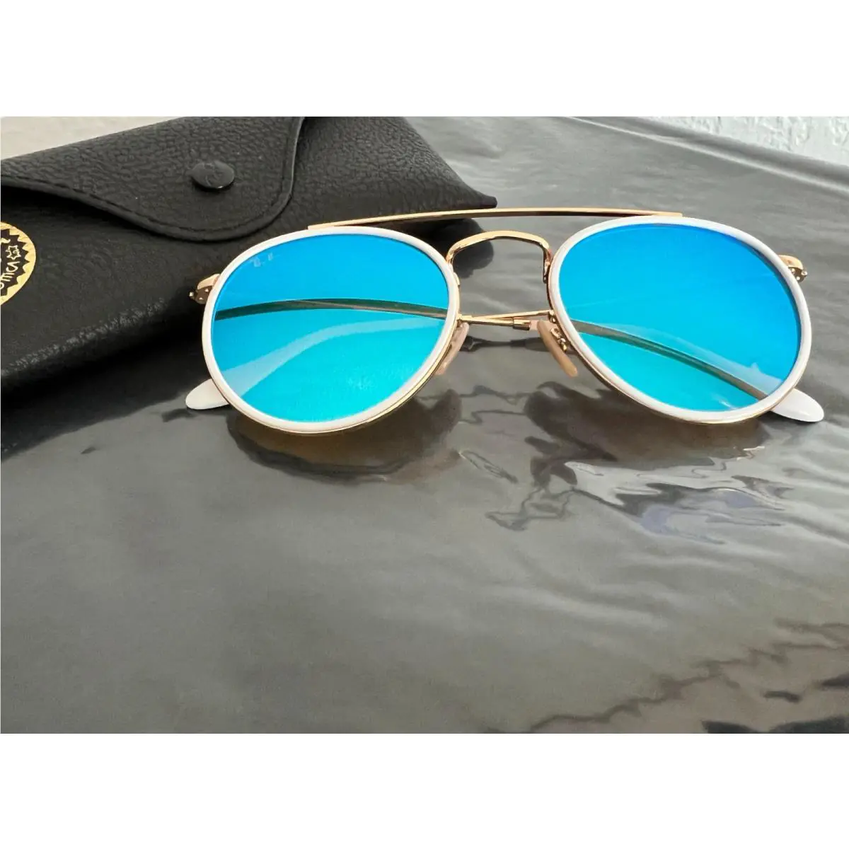 Ray-ban Round Double Bridge Gold Frame / Gradient Blue RB3647 Sunglasses