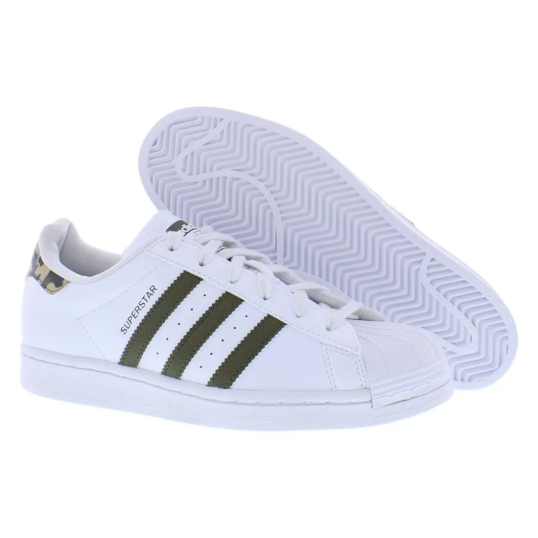 Adidas Superstar GS Boys Shoes Size 4.5 Color: White/olive - White/Olive, Main: White