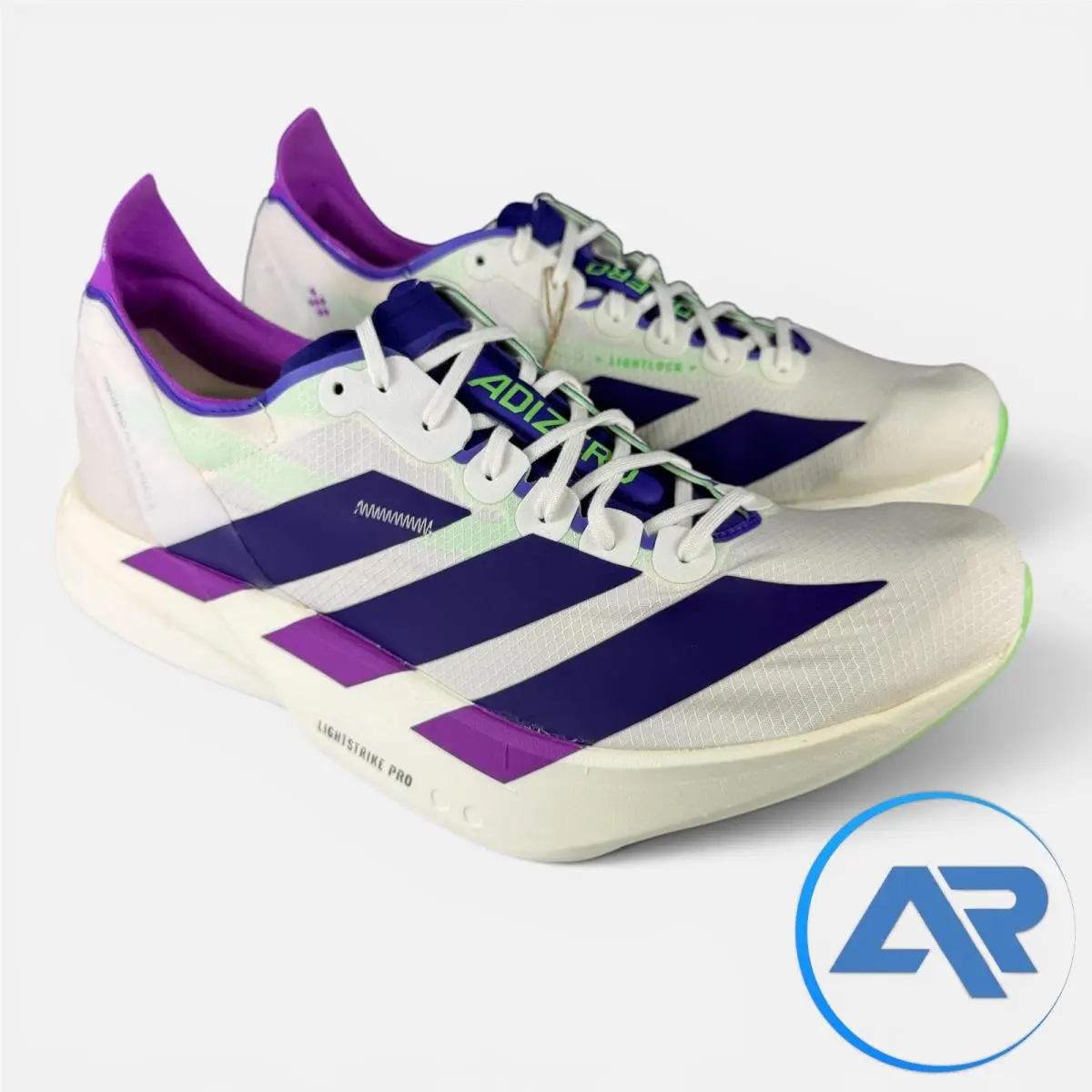 Adidas Adizero Adios Pro 4 Core White Purple Lime Burst Men’s Size 8 JR1656