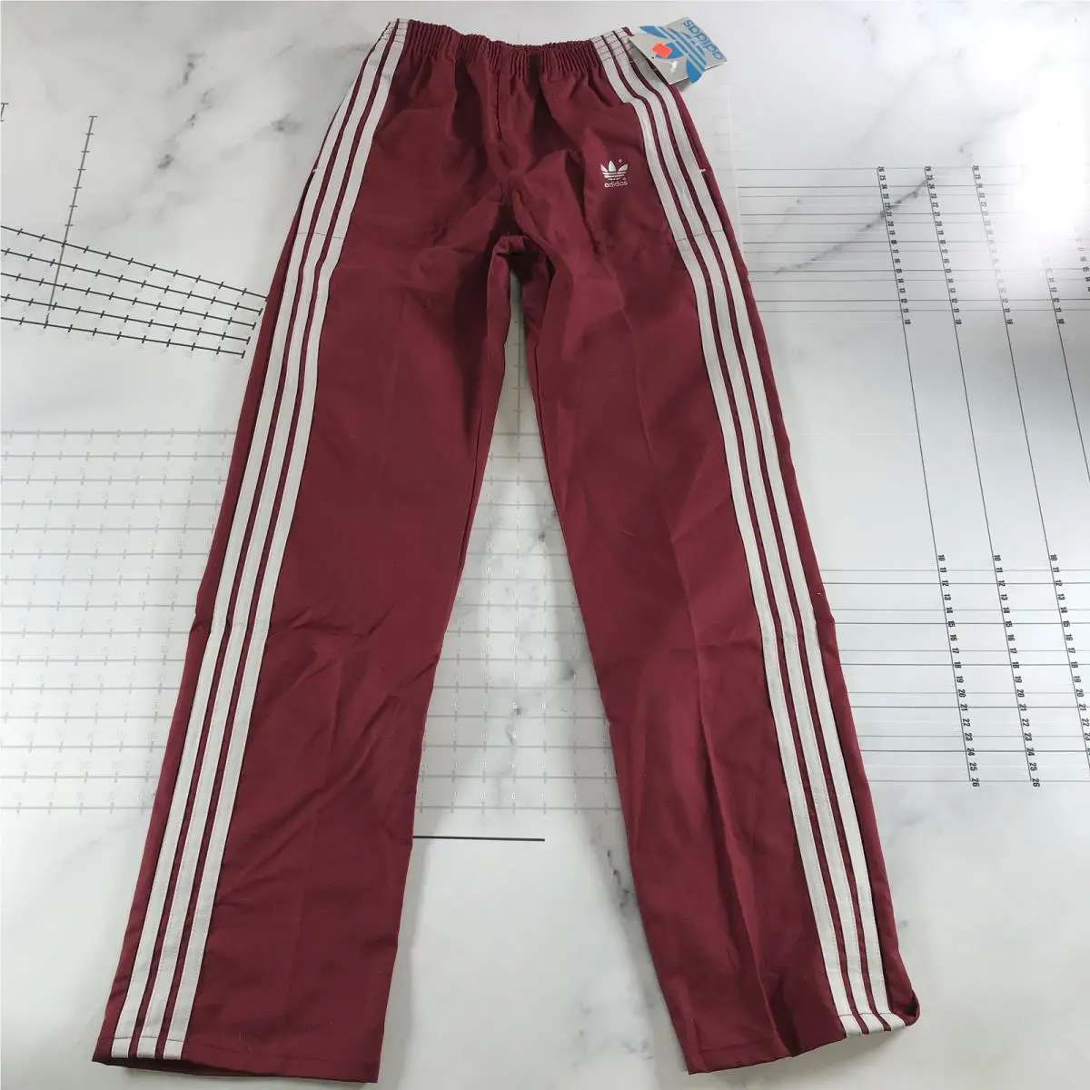 Vintage Adidas Track Pants Mens Small Red 3 Stripe Trefoil Elastic Waist Thick