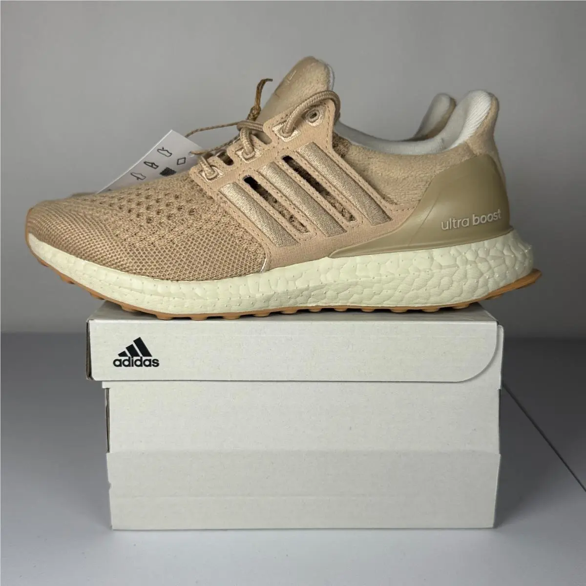 Ultraboost 1.0 Shoes Beige Knit Running Sneakers ID9679 Womens Size 5.5 by Adidas