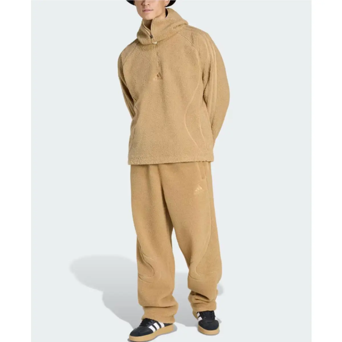 Adidas Borg Fleece Track Suit Set Tan Hoodie and Pants Men`s M Teamgeist