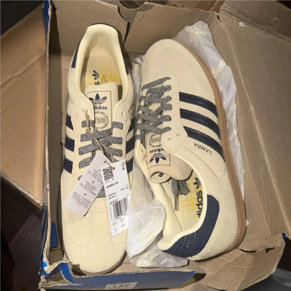 Adidas Samba OG Vanchetta Tan Indigo Blue Mens Size 13 - Tan/Navy Blue