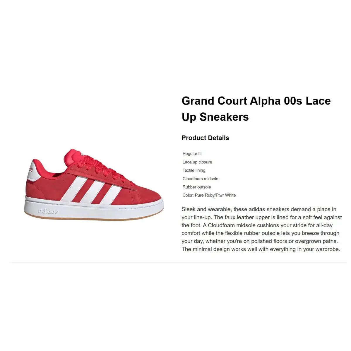 Adidas shoes - adidas Grand Court Alpha 00S Lace Up - JR3142-A - Red (UPC: 197613397198) 4