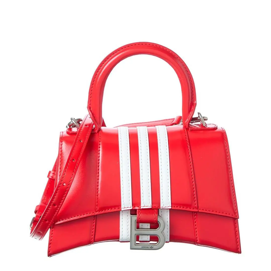 Balenciaga X Adidas Hourglass Xs Leather Top Handle Satchel Women`s Red - Hardware: Silver, Lining: White, Exterior: White