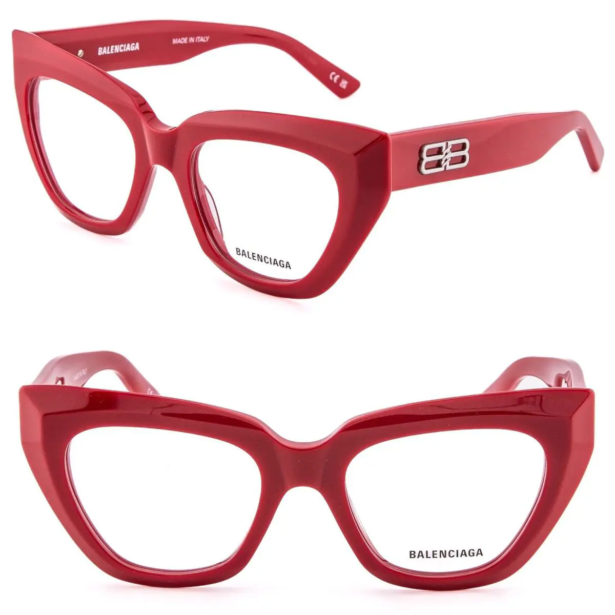 Balenciaga Angular 0238 Red Silver Logo Eyeglass 50m BB0238O Optical Frame 003