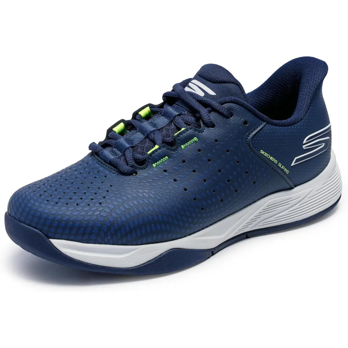 Skechers Men`s Viper Court Reload Hands Free Slip-ins Pickleball Shoe M X Wide - Navy/Yellow