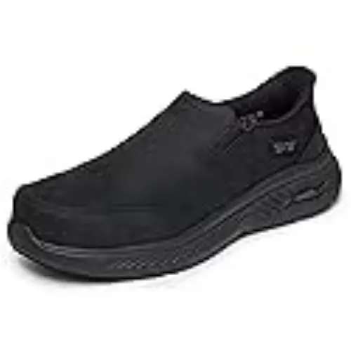 Skechers Men`s Arch Fit Crosser Double-gore Hands Free Slip in Construction Shoe - BLACK