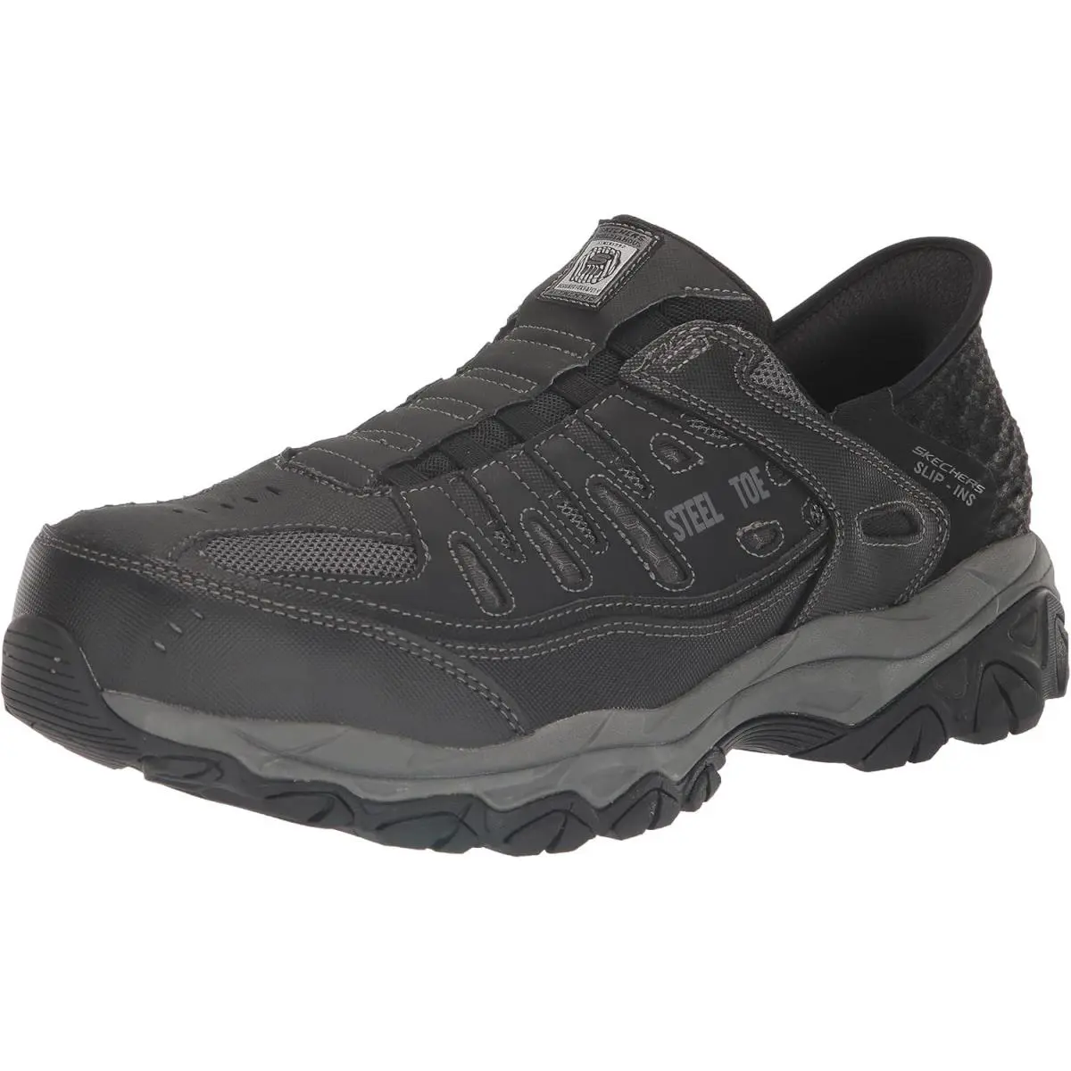 Skechers Men`s Work Hands Free Slip Ins Cankton Faison Steel Safety Toe Air-cool - Black