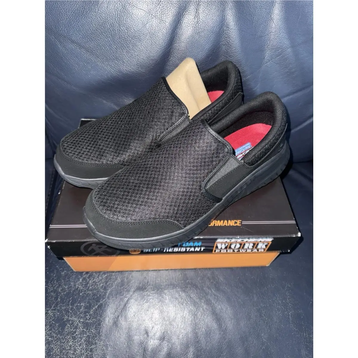 Men`s Slip Resistant Shoes Size 13 Skechers Black Squad Chaos Urgran 200273/BLK