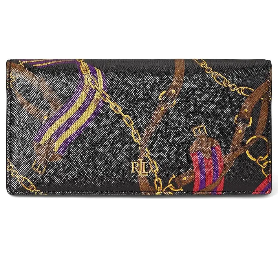 Lauren Ralph Lauren L14510 Multi Black Print Crosshatch Leather Slim Wallet
