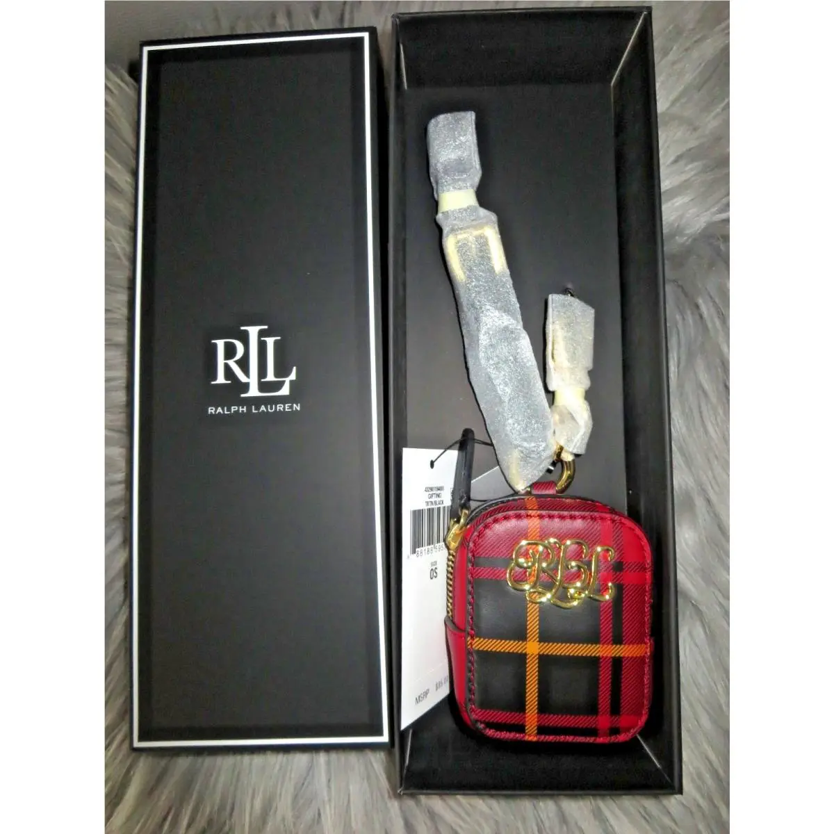 Lauren  Tartan Plaid Leather Hanging Mini Zip Pouch or Ear Bud Case by Ralph Lauren