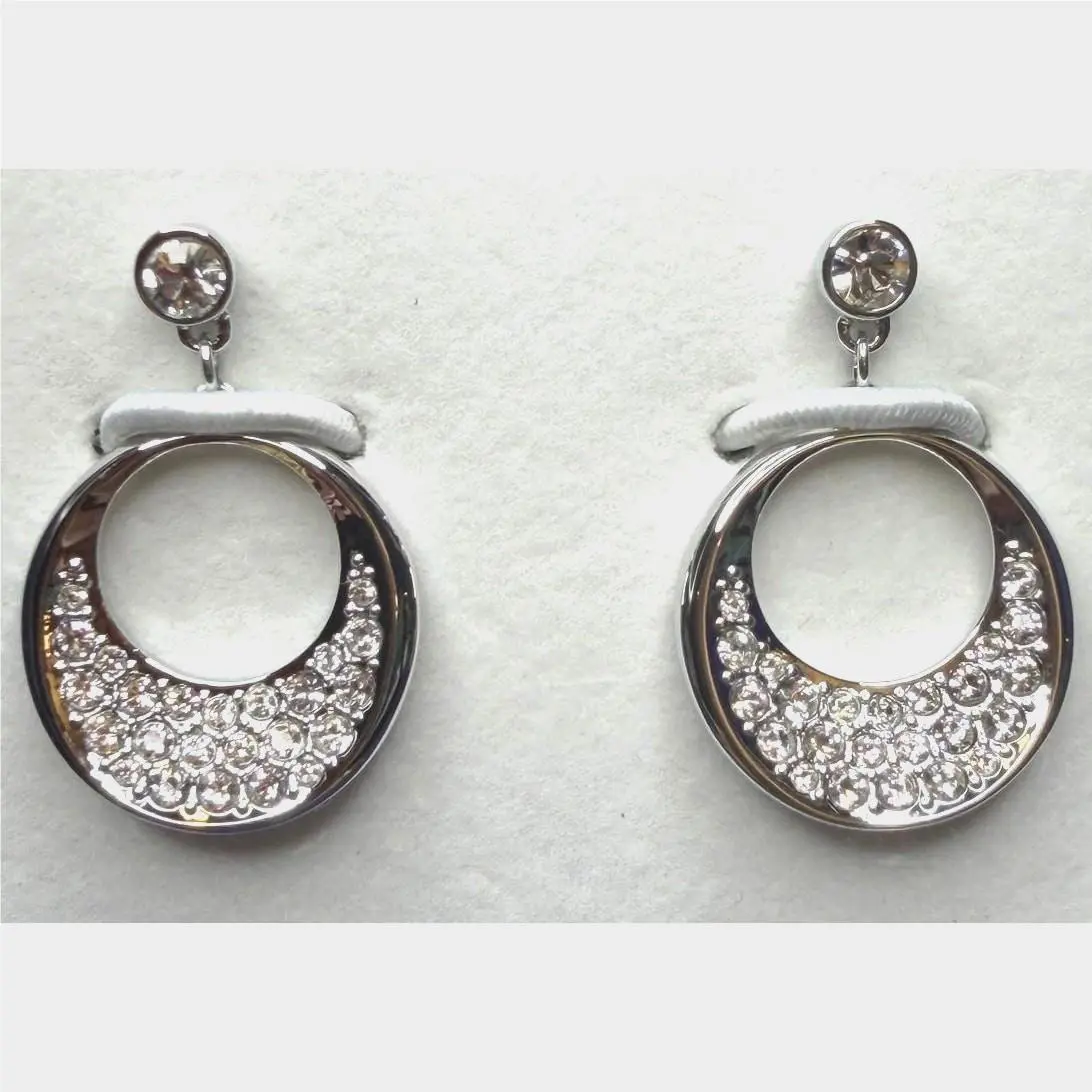 Swarovski Crystal Pavé Silver Tarnish Resistant Circle Drop Earrings w Box