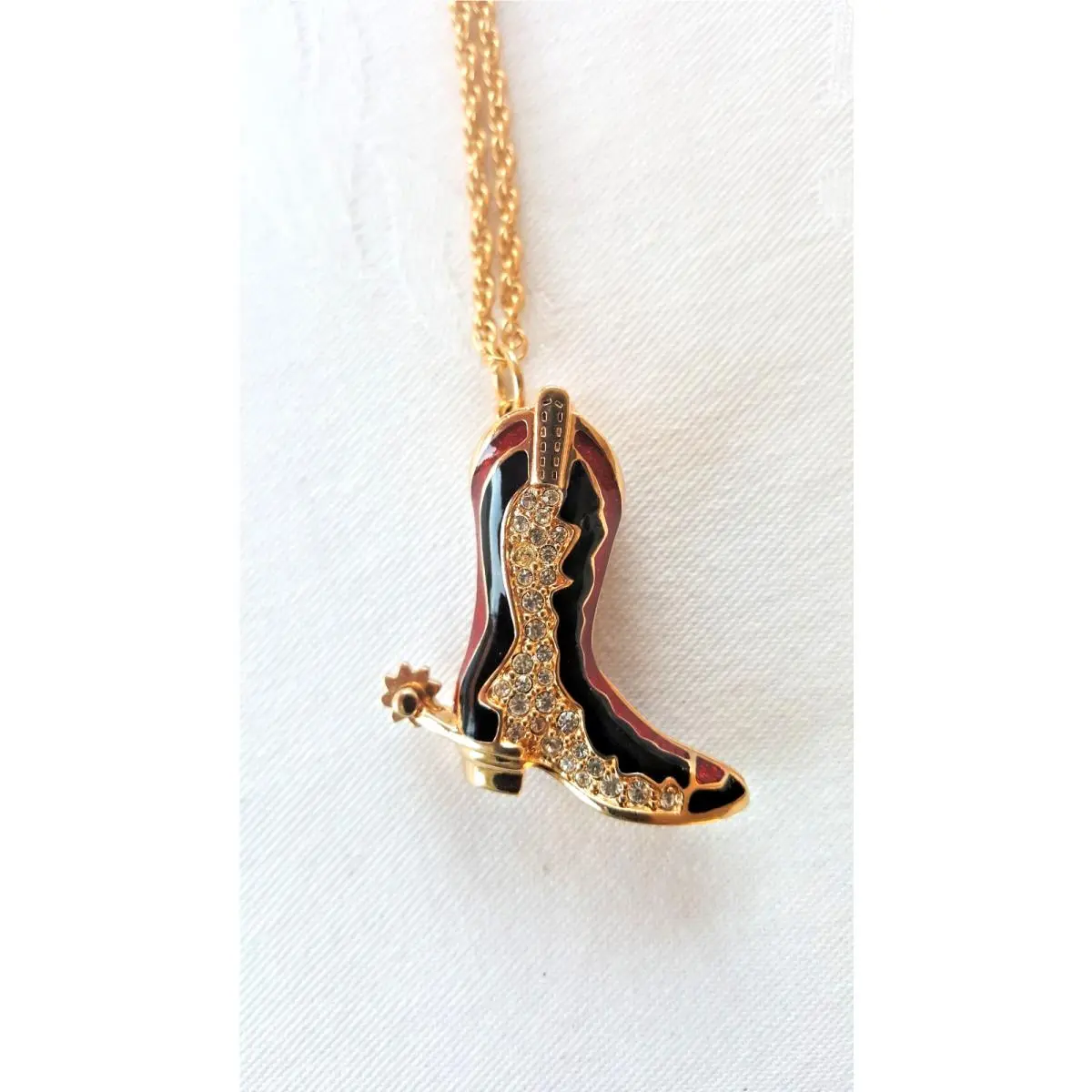 Swarovski Crystal Red Cowgirl Boot Pendant Classic Necklace Gold