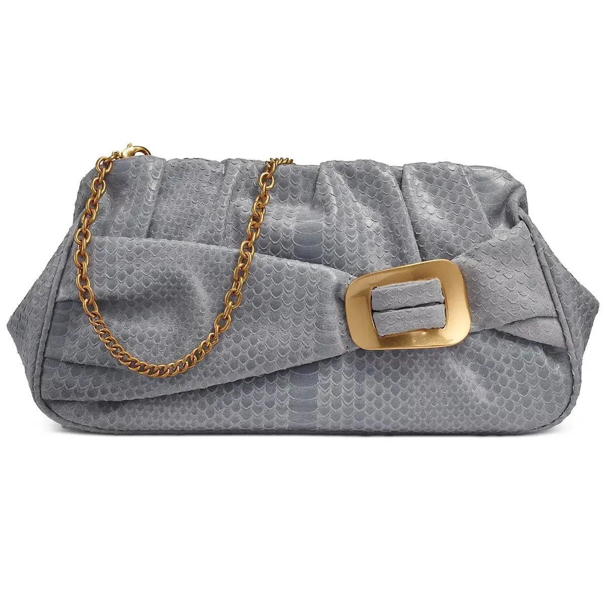 Donna Karan N Y Bella Skipper Snake Leather Shoulder Clutch Sky Grey Gold by DKNY