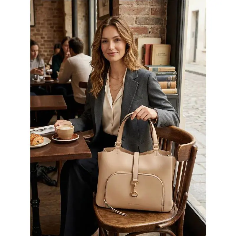 Dkny Paris Large Tote Leather Satchel Handbag Driftwood