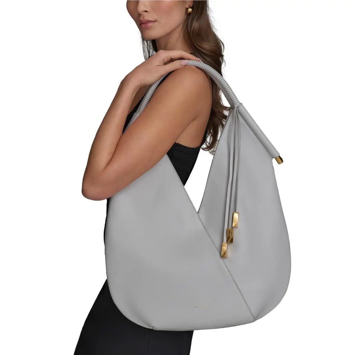 Donna Karan N Y Baldwin Large Shoulder Wrapped Rounded Handle Pearl Grey - Handle/Strap: Pearl Grey, Hardware: Gold, Exterior: Pearl Grey
