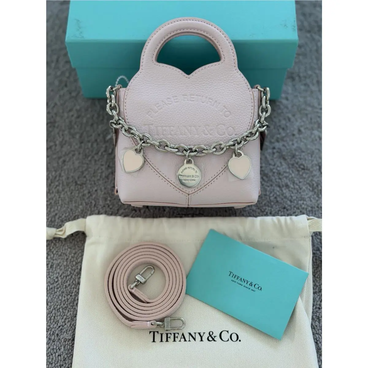 Tiffany Co. “please Return To Tiffany Co. Pink Heart Mini Crossbody Bag