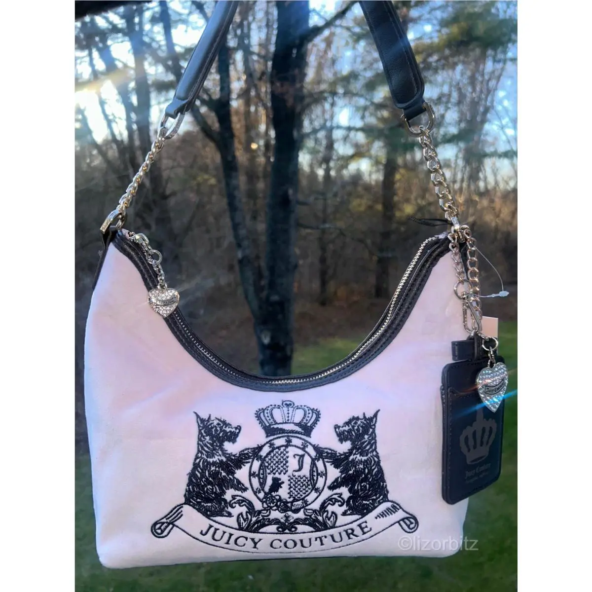 Juicy Couture Velour Classic Scottie Dogs Hobo Shoulder Bag in Chiffon Pink